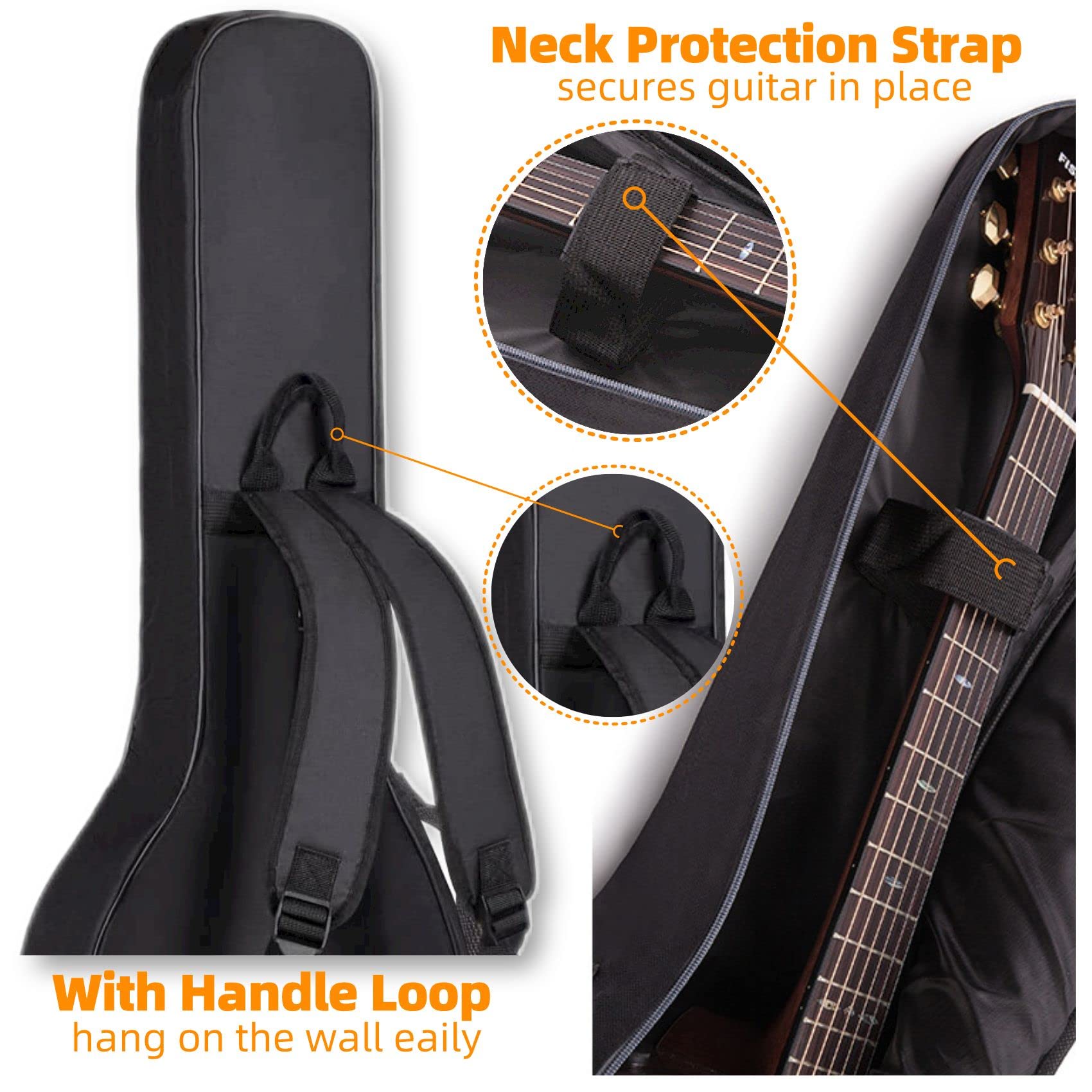 Gigkouki 40 41 Inch Acoustic Guitar Case Soft 0.35'' Padded Guitar Bag, Waterproof Guitar Gig Bag Classical With Back Hanger Loo